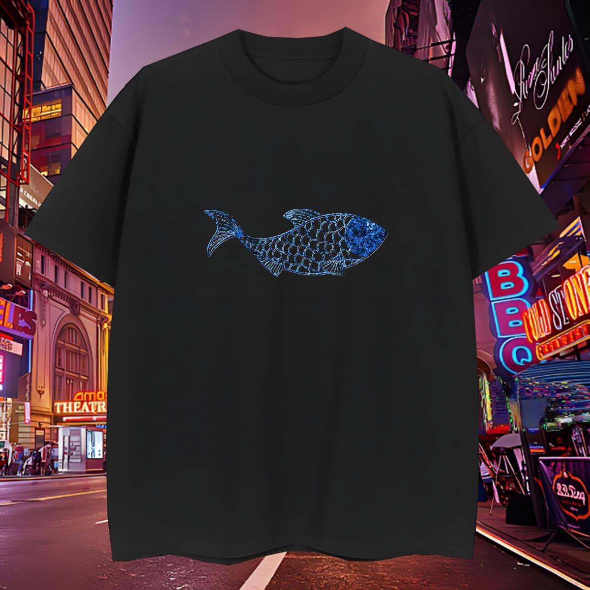 Popular Mens Tshirts 230g 100% Cotton fish Mens T Shirts Anime Printing Street O Neck Short Sleeves Custom Printed 2024 Summer Tees Shirts