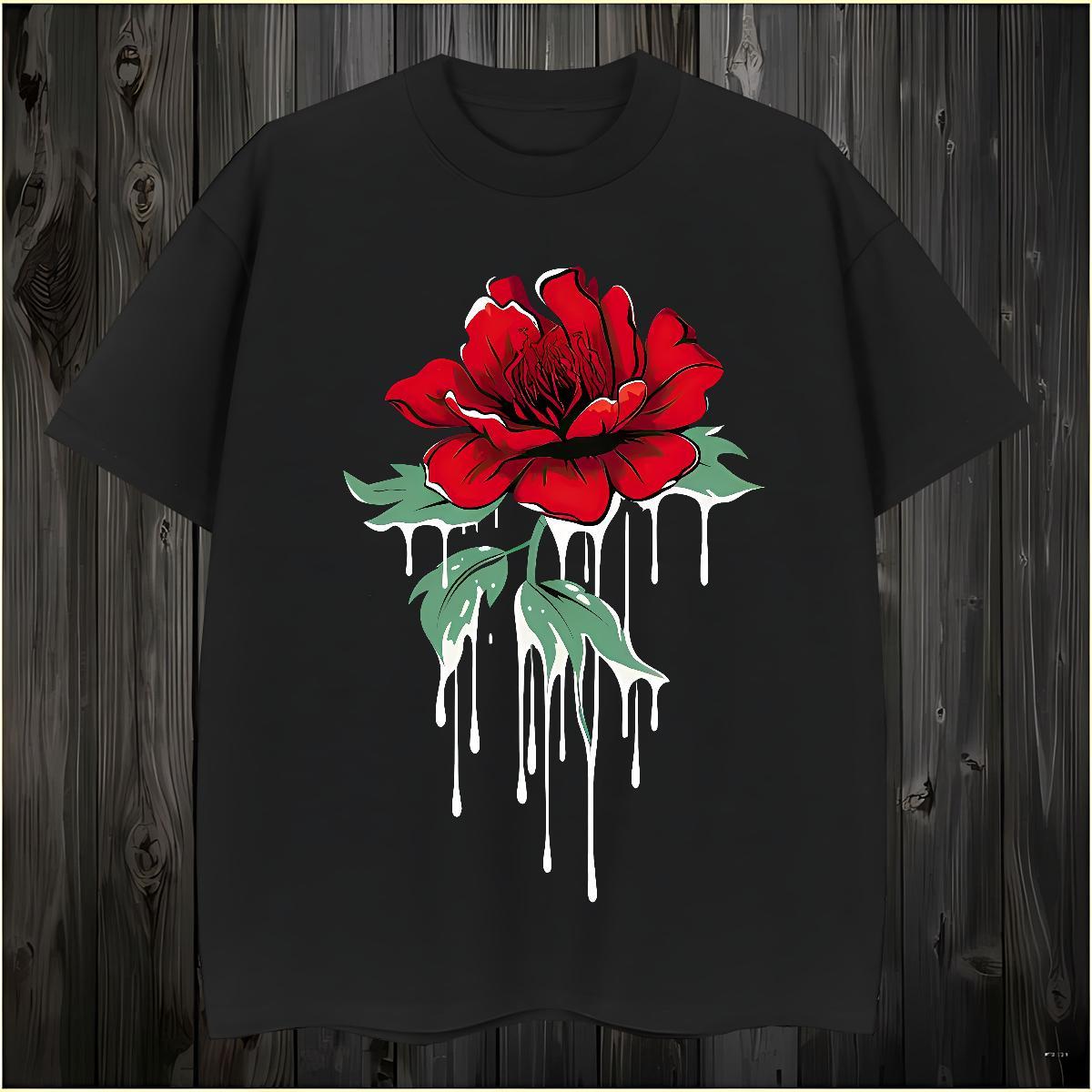 T-Shirts for Men 100% Cotton 230g ROSE Street Casual Pure Cotton Custom Cartoon Men Tshirts Free Shipping Comfortable Tees
