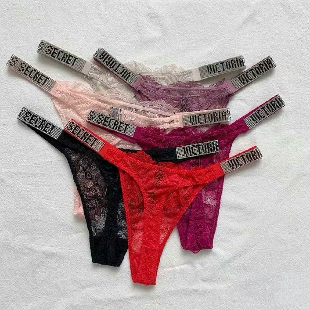 VS Fashion Women Plus Size Panties Letter Rhinestone Lingerie Briefs T Back Thongs Set Colorflu Sexy G String Set