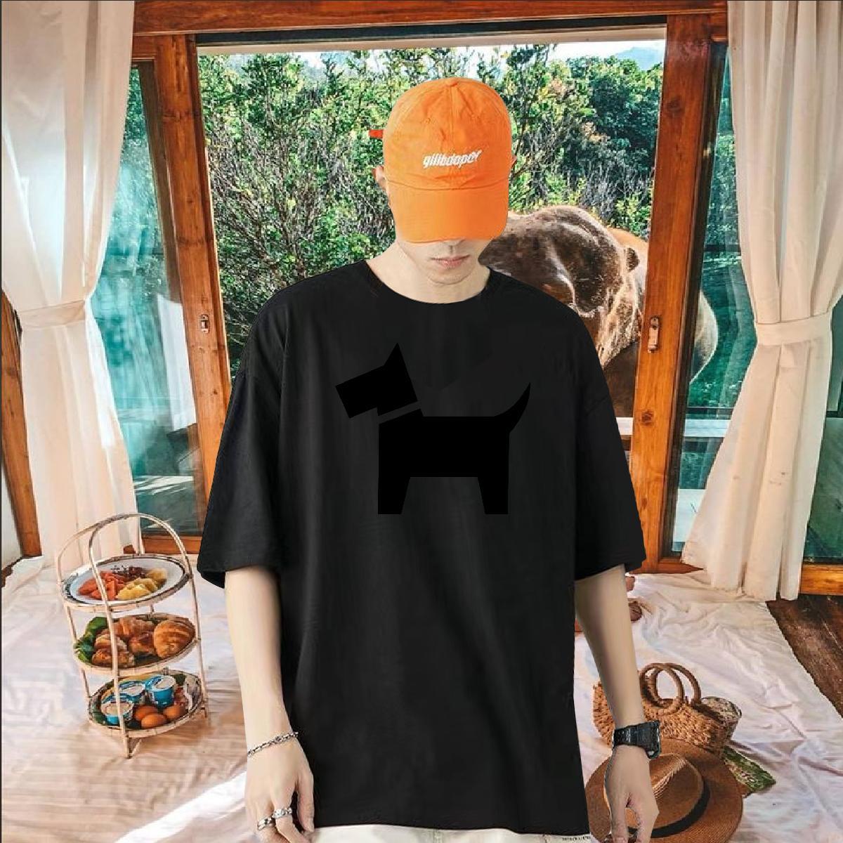 New Designer T Shirts Men 230g Cotton Dog Hip Hop Street Tops Shirt O-Neck Short Sleeve Loose Men Tops Tees Black Oversized