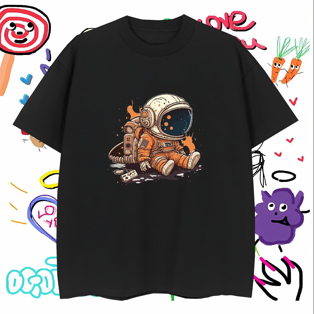 Man T Shirts 230g Pure Cotton cosmonaut Casual Daily Wear Breathable Soft Plus Size Cartoon Tshirts 2024 DIY TOP Quality Polos