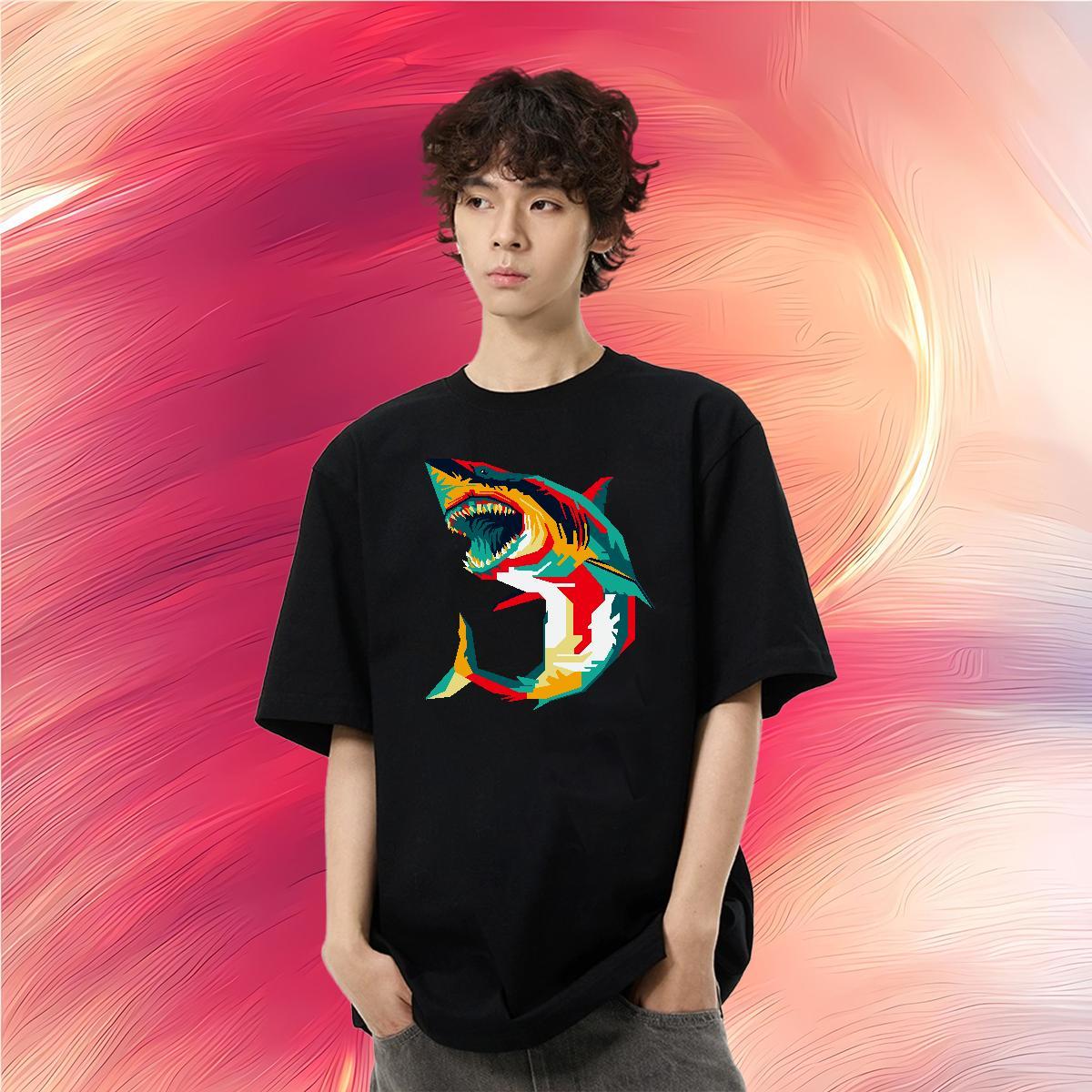 Fashion New Man T Shirts 230g 100% Cotton shark Outdoor Tee Shirt Breathable Short Sleeve Designer Men Tops Tees Skull