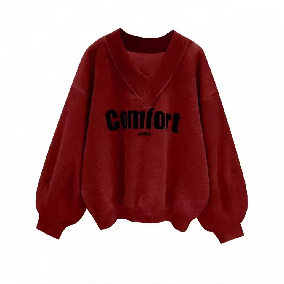 2024 Autumn New Multi Color Hoodie Women's Fashion Korean Edition Casual Loose Versatile V-neck Top