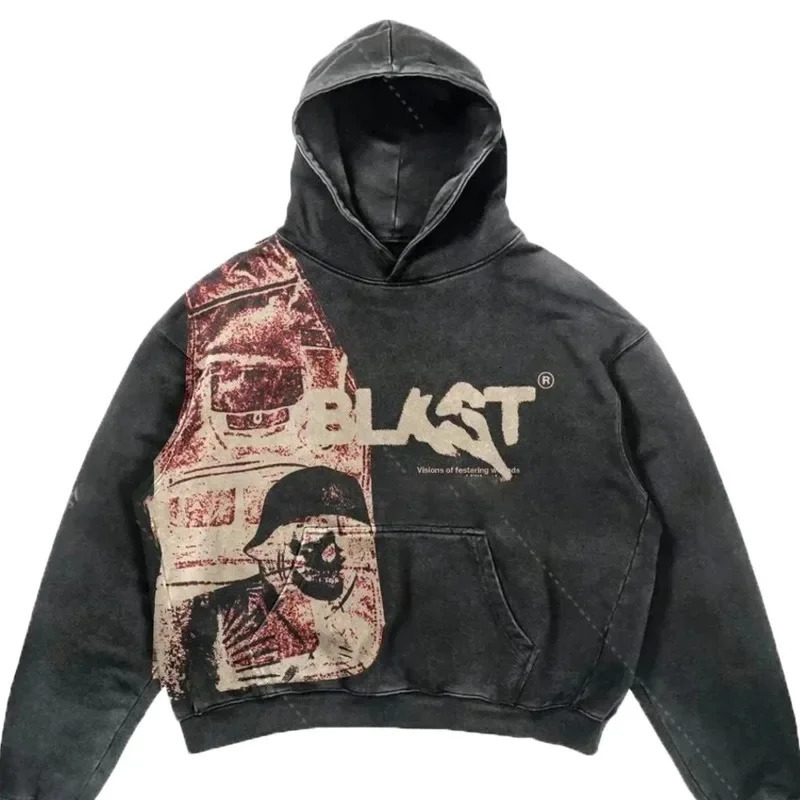 Vintage Y2K Hoodie Coats Street Clothing Gothic Casual Letter Explosion Printed Pattern Skull Fashion Harajuku Mens 240816