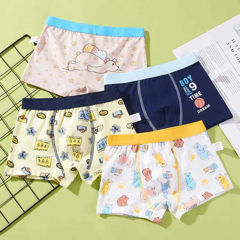 4 pieces/batch of boys boxing underwear childrens cotton underwear baby underwear teenagers cartoon printing soft childrens underwear 2-14T 2023 newW2