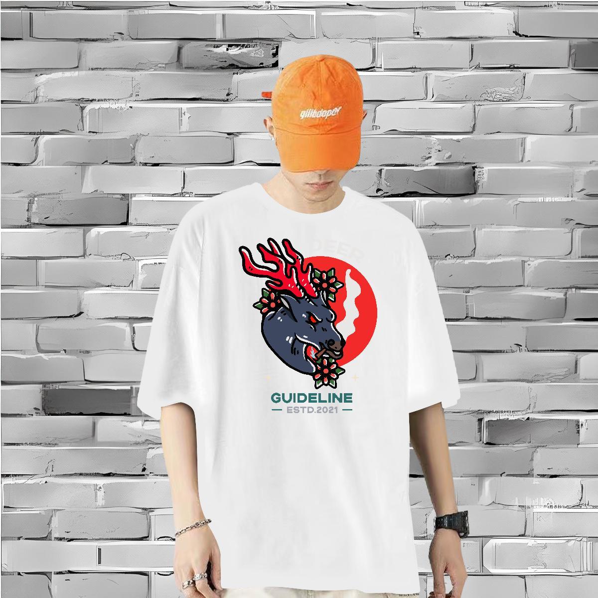 Stylist T-Shirts 230g Cotton Deer High Street Hip Hop Tee Shirt O-Neck Short Sleeve Wholesale Tshirts Custom Big Size