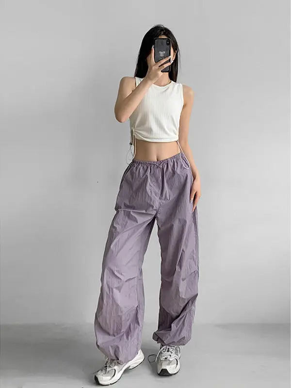 Spring Summer Streetwear Wide Leg Sweatpants Harajuku Big Pockets High Baggy Waist Cargo Trousers Women Clothing Z260314