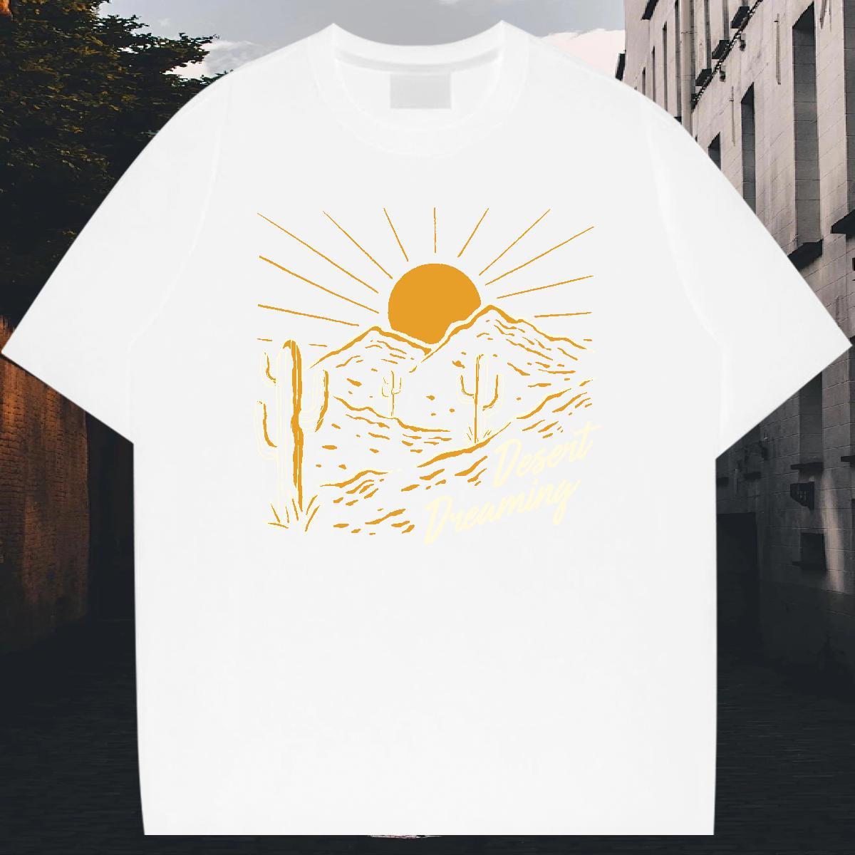 TOP Quality Couples T Shirts 230g Pure Cotton Daily Outfit mountains White Plus Size Round Neck Short Sleeve 2024 Summer T-Shirts Top Tees