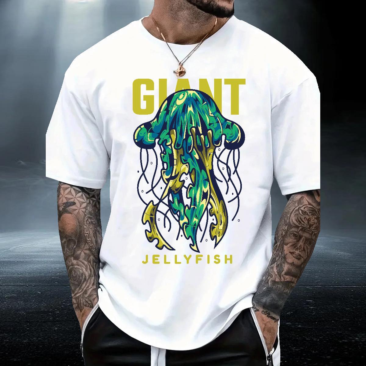 Casual New Man T Shirts 100% Cotton 230g jellyfish Hip Hop Tops O Neck Short Sleeves Loose Fit Tshirt for Man Woman Customized