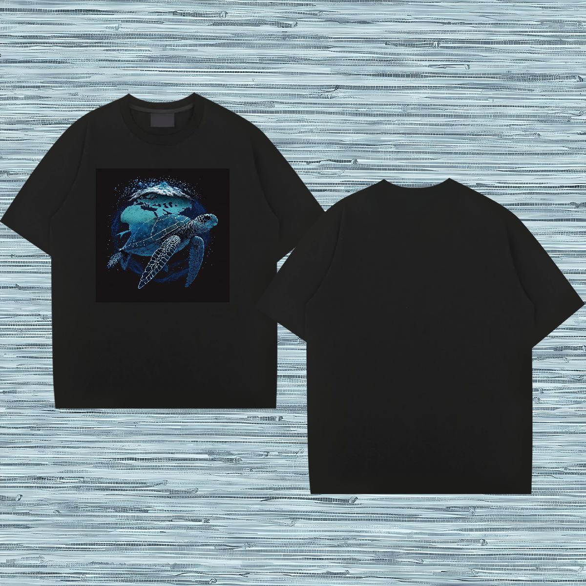 Free Shipping Men T Shirts 230g Pure Cotton tortoise Daily Wear Tops Shirt O-Neck Short Sleeve Cool Design Couples T Shirts Black White