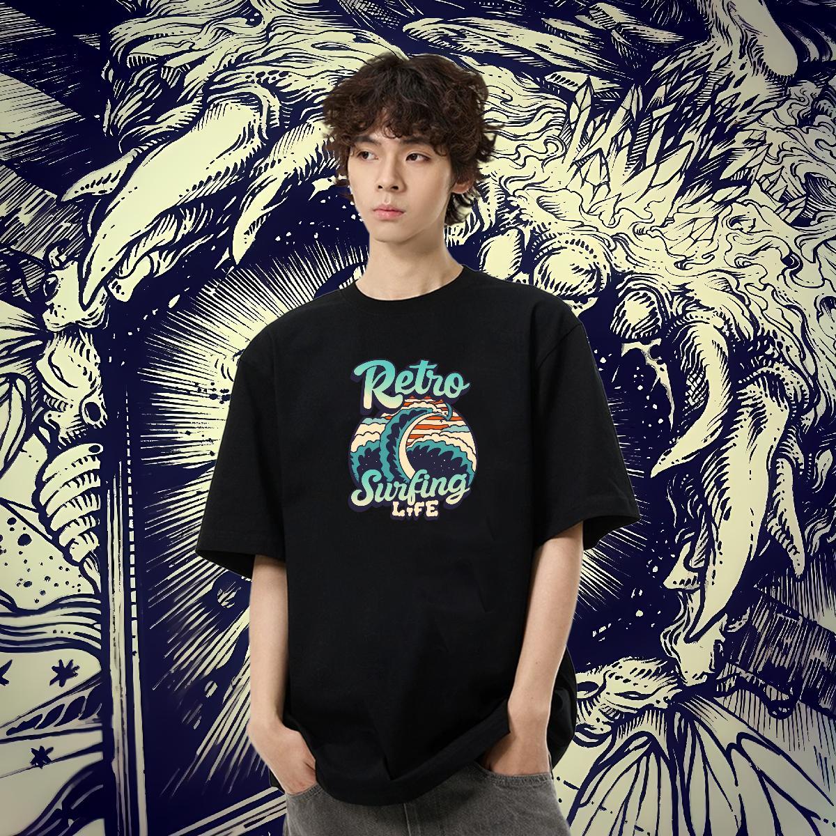 Loose Fit Men Tshirts 100% Cotton 230g Hip Hop Street beach Black White Breathable Crew Neck Stylist Man T Shirts Wear