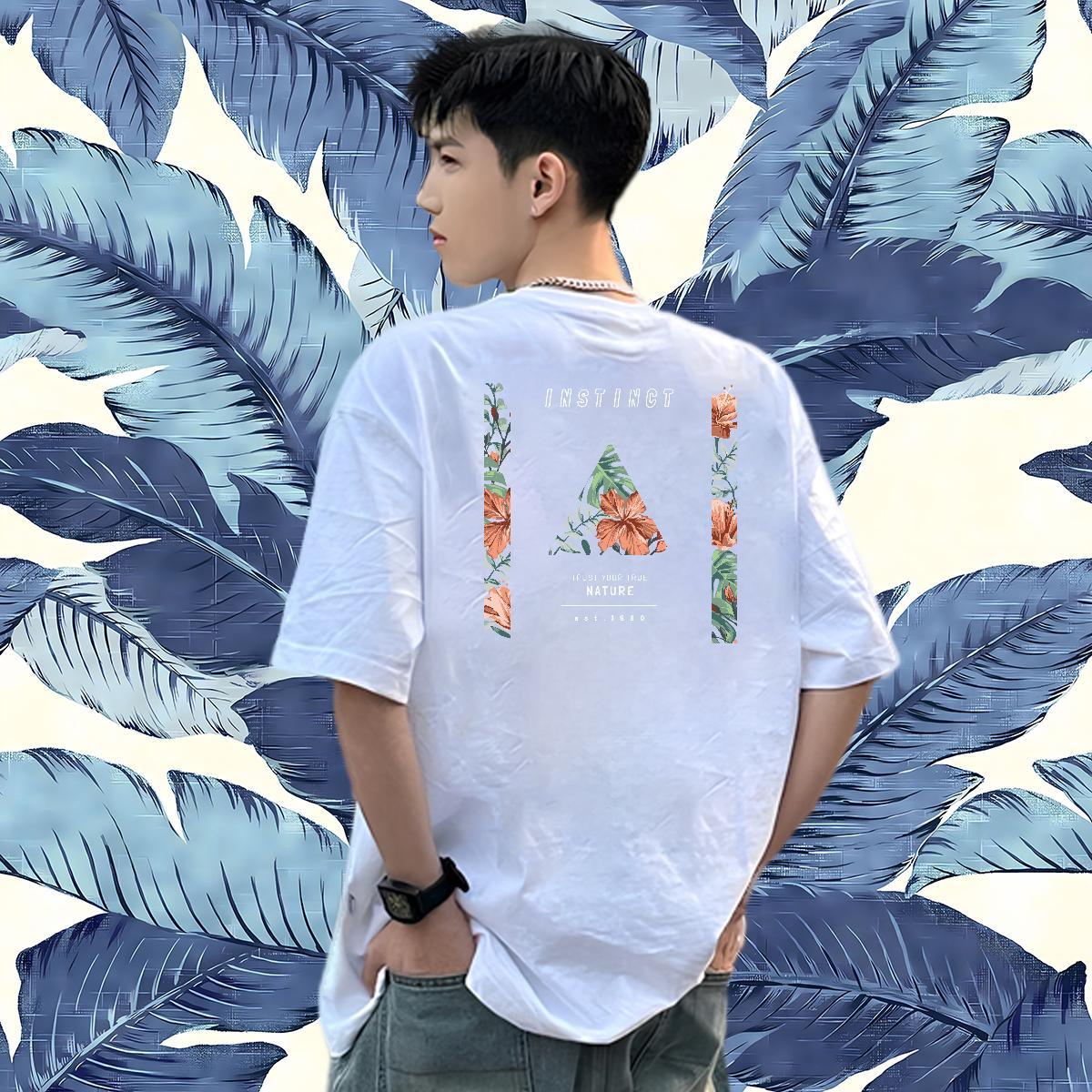 Factory Direct T shirt 230g 100% Cotton flower High Street Hip Hop Tees O Neck Short Sleeves Cool Men Tshirts Skull