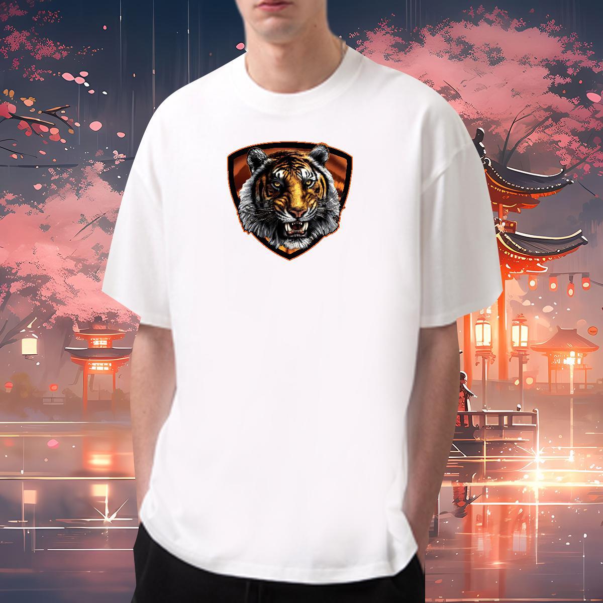T Shirts Men 230g Pure Cotton tiger Casual Beach Breathable Short Sleeve Oversized 3XL 4XL Mens Tshirts Free Shipping Soft Tops Tees