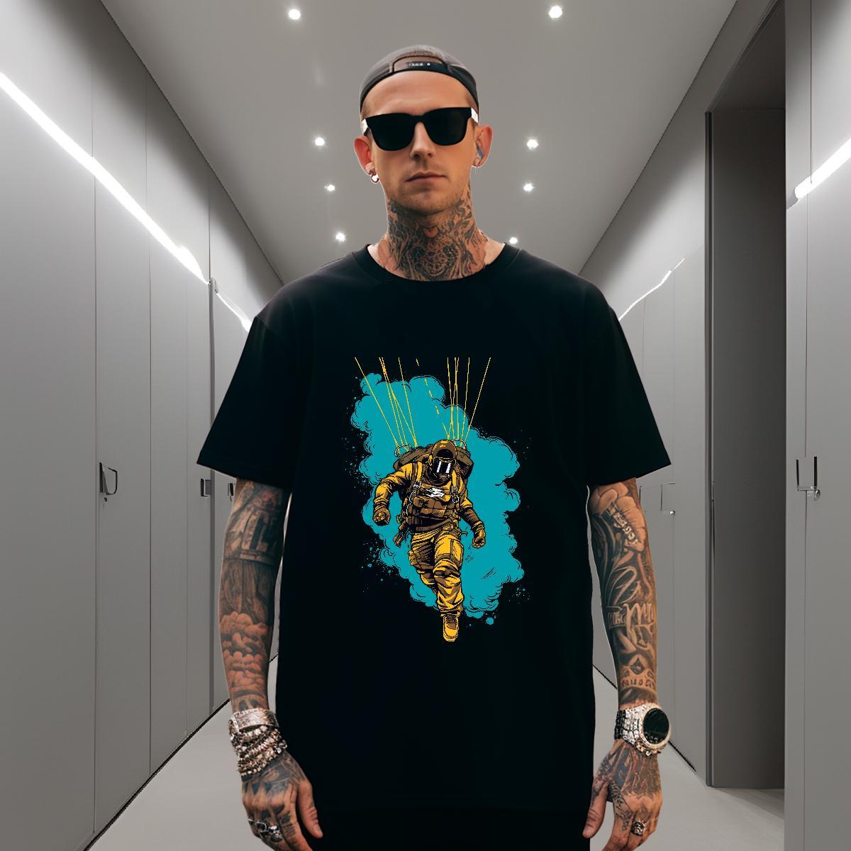 T shirt 230g 100% Cotton person Street Short Sleeve O-Neck Cartoon Printing L-4XL Men Tees Fashion Loose Fit Tops Tees