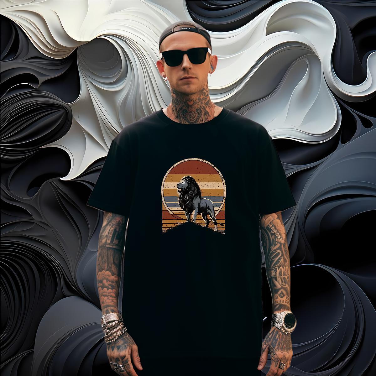 Mens T Shirts 230g Cotton lion Hip Hop Breathable Soft Plus Size Cartoon Tshirt for Man Woman Fashion Casual Loose Clothings