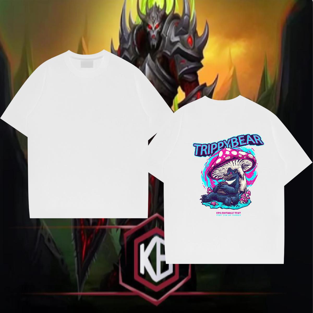 Fashion Casual T-Shirts for Men 230g 100% Cotton mushroom Outdoor Tops Shirt Short Sleeve O-Neck Loose Fit Tshirts White Plus Size