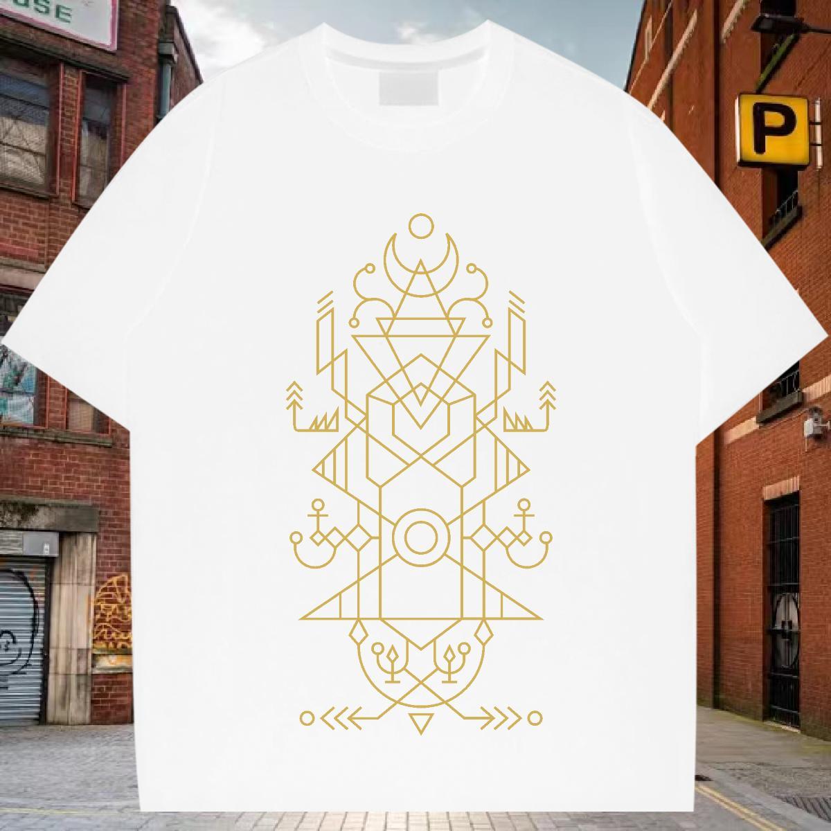 T Shirt For Man 230g Cotton Lines High Street Hip Hop Breathable Crew Neck Plus Size Custom Tshirts Fashion Casual Brand Tees Shirts