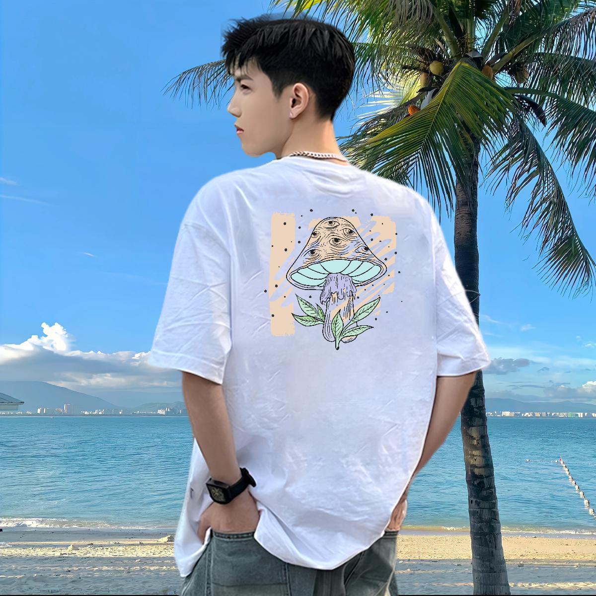 Brand Men T Shirts 230g Pure Cotton mushroom Daily Wear Tees Breathable Short Sleeve Unisex Men Clothes T-Shirt Graphic