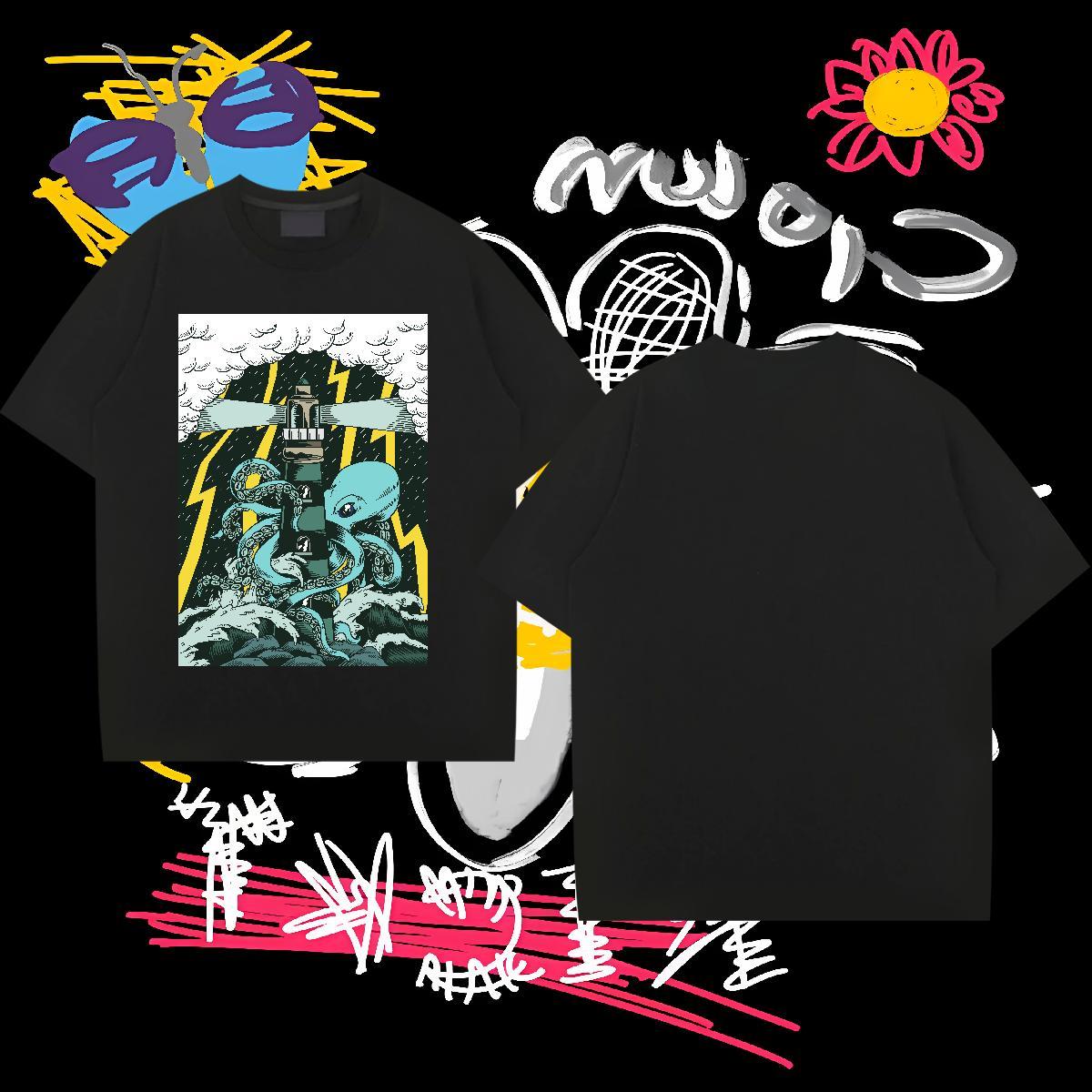Fashion Design T Shirt For Man 230g Pure Cotton octopus Sports Casual Wear Breathable Crew Neck Unisex Couples T Shirts Skull