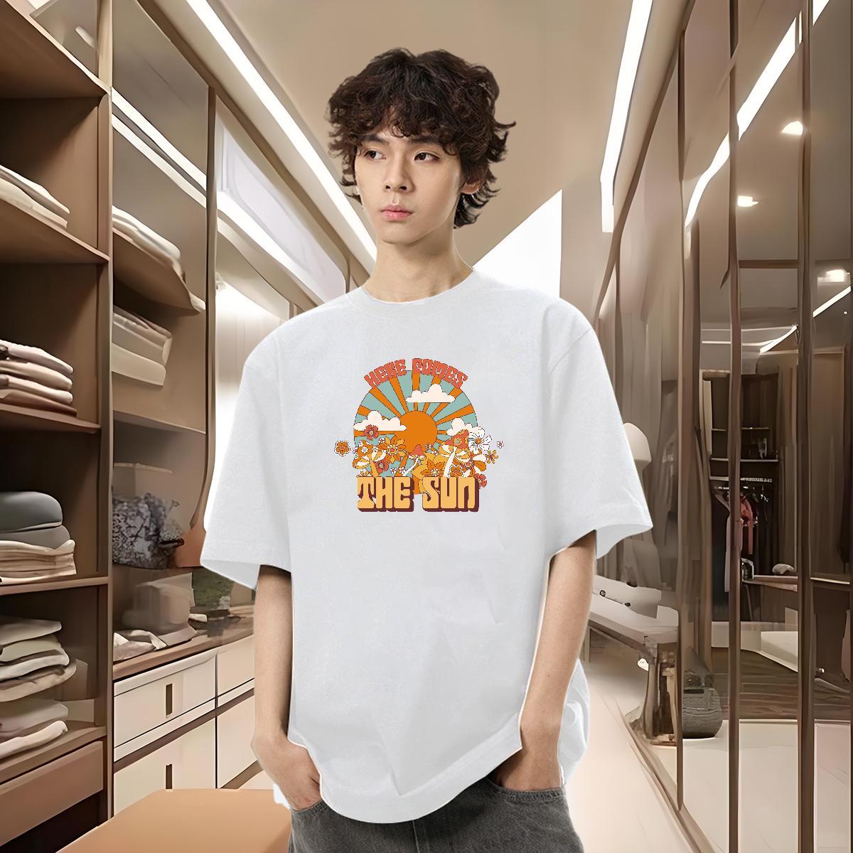 2024 New Men T Shirts 230g 100% Cotton mushroom Daily Outfit Tshirts Breathable Short Sleeve Wholesale Men Tops Tees Anime Print