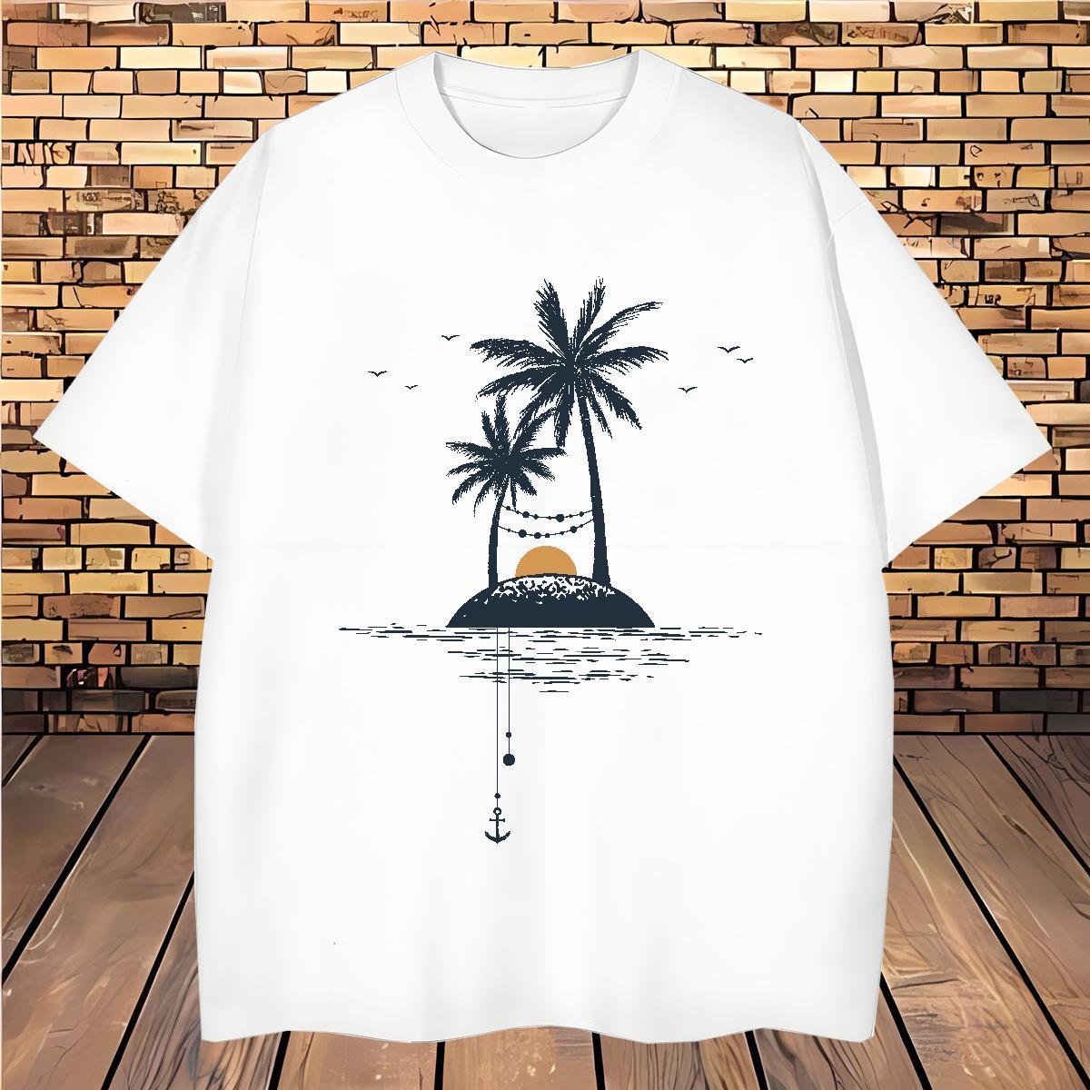 New Arrival T-Shirts 230g Cotton tree Sports Casual Tees Crew Neck Breathable Soft Men Clothes T-Shirt White Plus Size