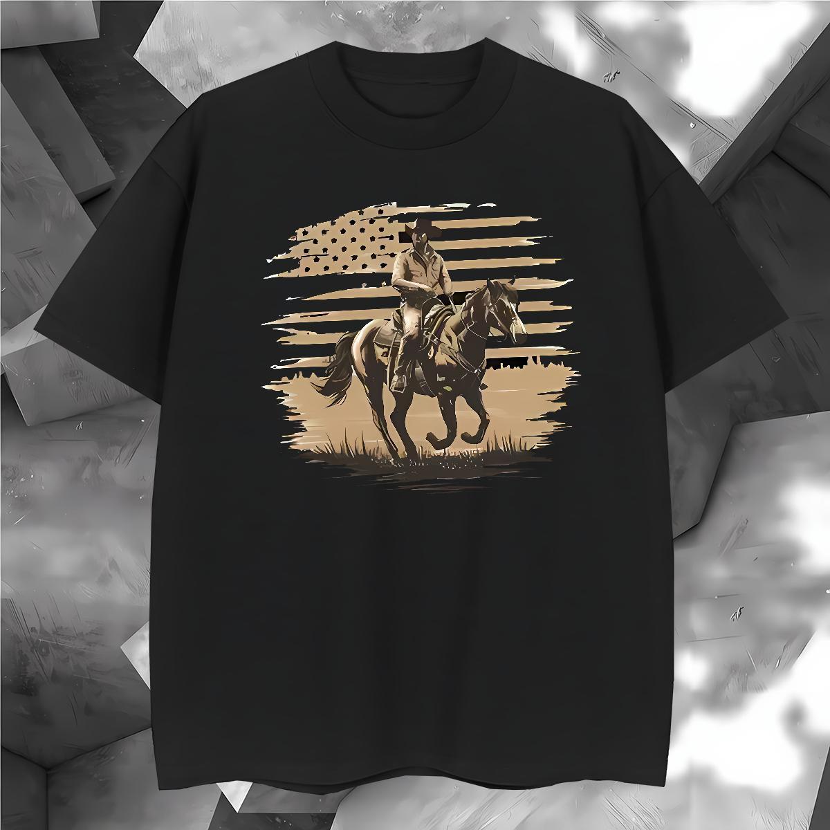 T Shirts Men 230g 100% Cotton horse Sports Casual Breathable Short Sleeve Cartoon Print Men Tees Fashion Design Popular Tees Shirts