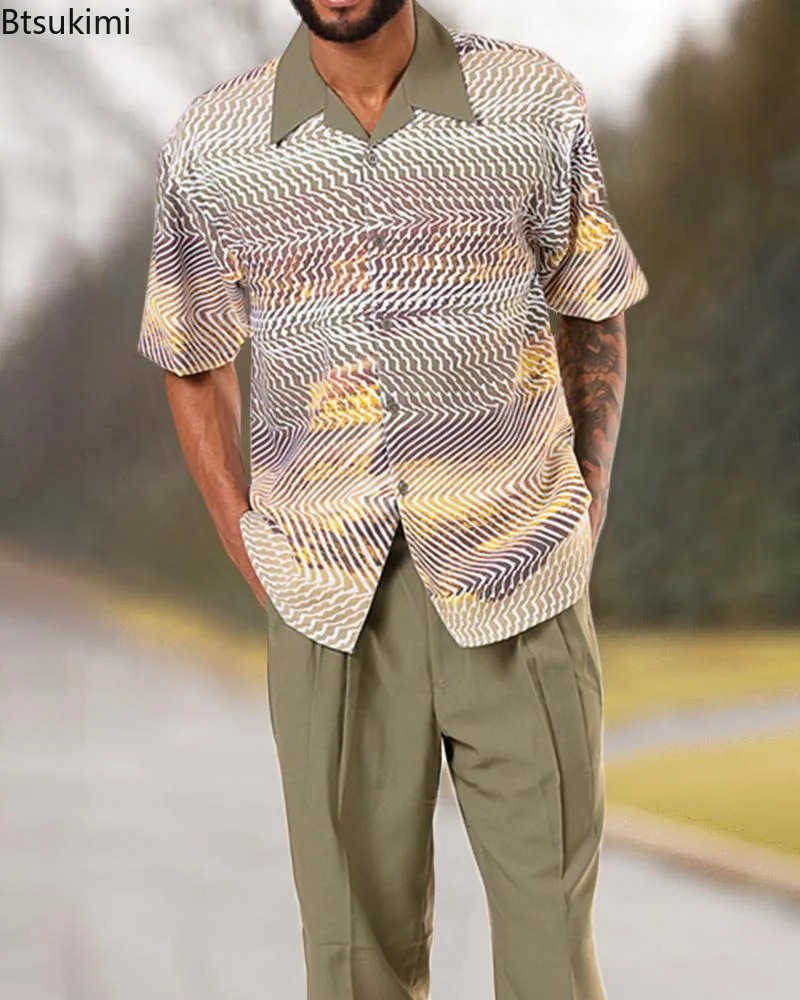 2024 Trend Printing Mens WearMens Wear Set Spring/Summer Party Sports and Leisure Set Shirt Pants 2-piece Fashion Mens Wear240806