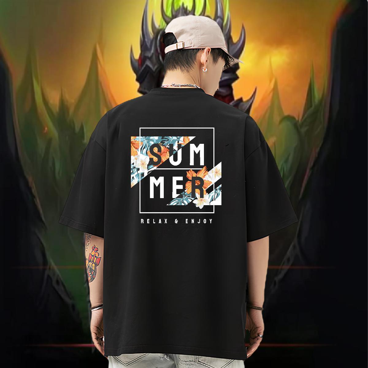 Free Shipping Men T Shirts 230g 100% Cotton flower Sport Tops Tees Breathable Short Sleeve Wholesale Men Tshirts Customized