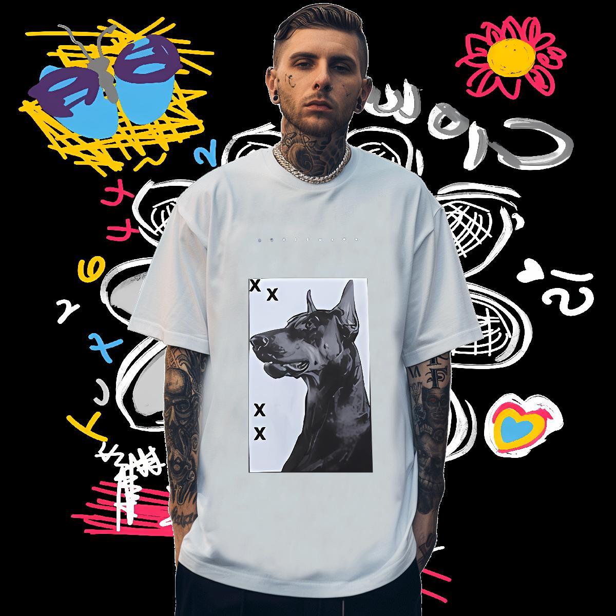 Designer Man T Shirts 230g Pure Cotton dog Spring Summer Tee Shirt Breathable Short Sleeve Comfortable Men Tops Tees Black Oversized