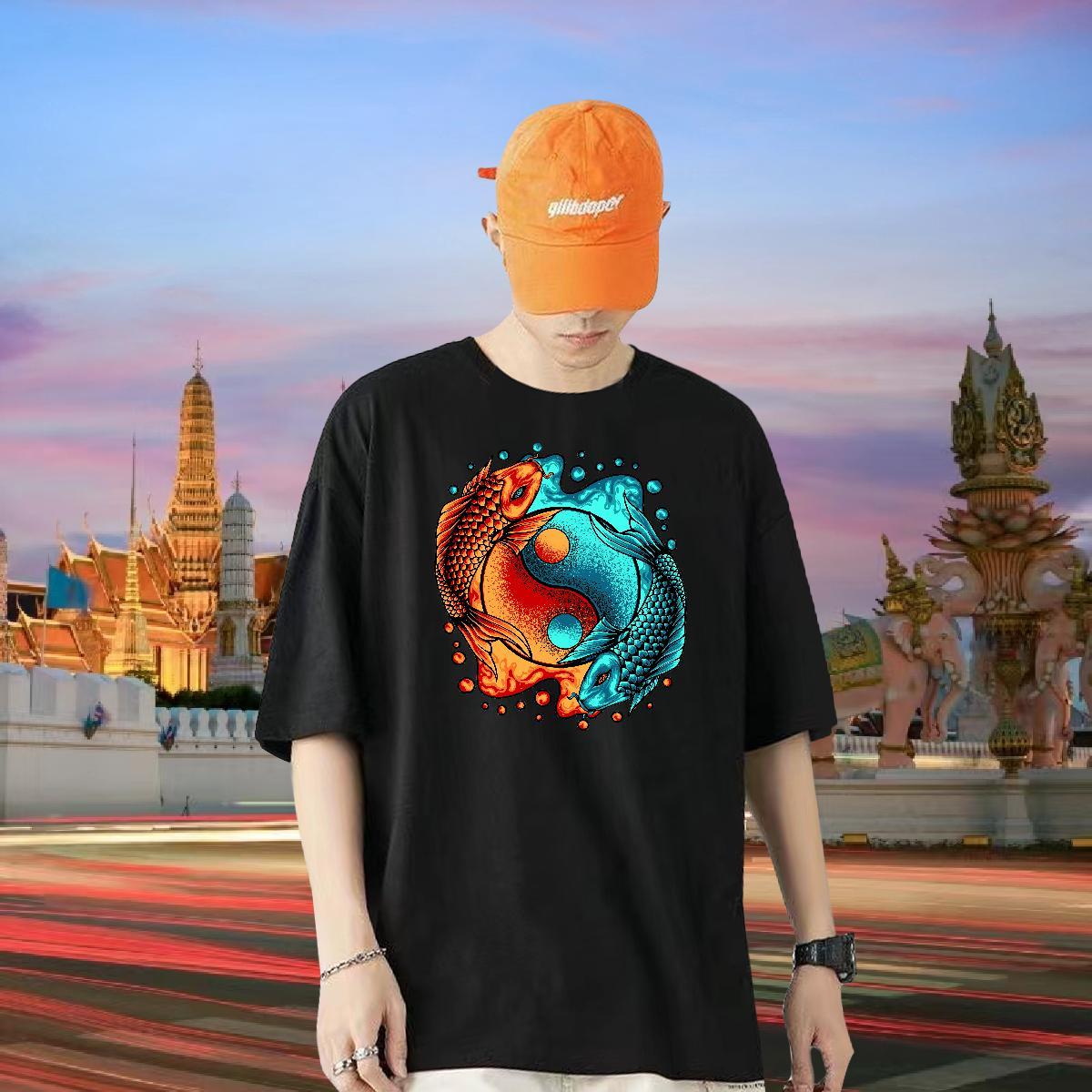 Classic Men T Shirts 230g Pure Cotton fish Street Wear Clothings Breathable Short Sleeve Unisex Tshirts DIY Printed