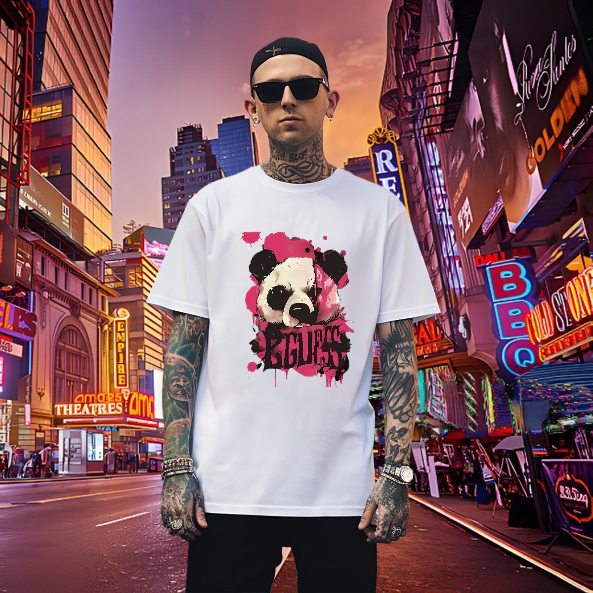 High Quality Men Tees 230g Cotton panda T-Shirts for Men Casual Beach Crew Neck Breathable Skull 2024 Tops