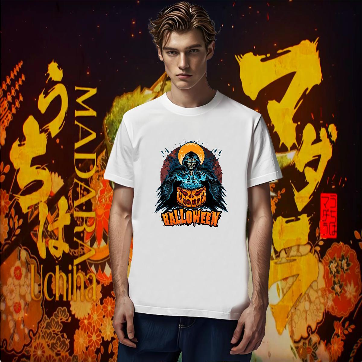 T-Shirts for Men 100% Cotton 230g Halloween Casual Beach Round Neck Short Sleeve Skull Mens Tshirts 2024 Designer Brand Wear