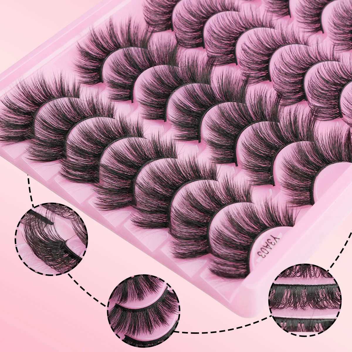 3/10/21 Double Wispy False Eyelash Thick False Eyelash Strips Fluffy Mink Eyelash Natural Curling Eyelash Extension Makeup Maquillaje W240803