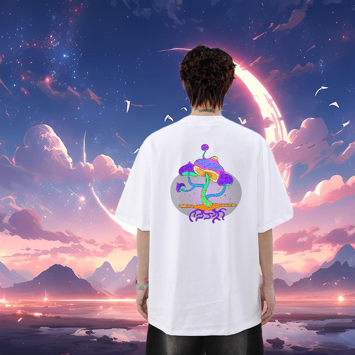 New Designer Mens T Shirts 230g Cotton mushroom Summer Casual Tee Shirt Breathable Short Sleeve Unisex Men Tshirts DIY