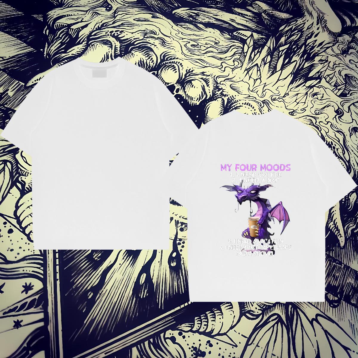 Fashion New T shirt 230g Pure Cotton dinosaur Hip Hop Polos Crew Neck Unisex Tshirt for Man Woman Oversized 4XL