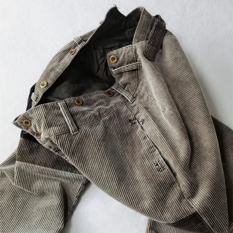 Corduroy Overalls Washed Patch Casual Pants for Men 240806