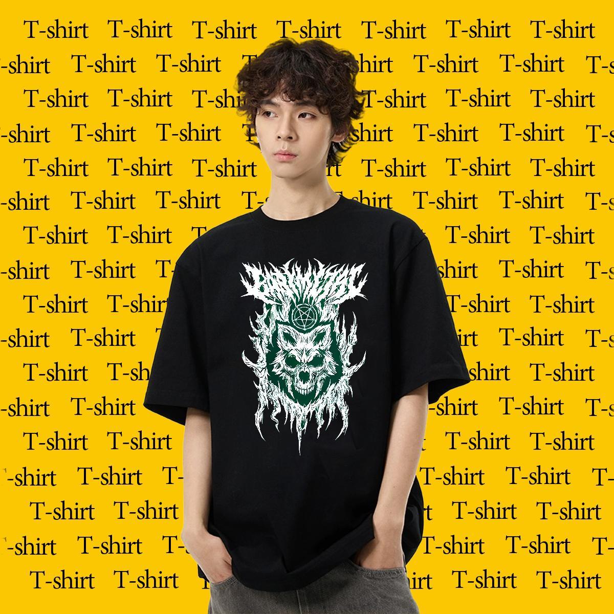 DIY T-Shirts for Men 230g Cotton wolf Casual Daily Wear Tops Shirt Breathable Crew Neck Unisex Men Tees Plus Size Custom
