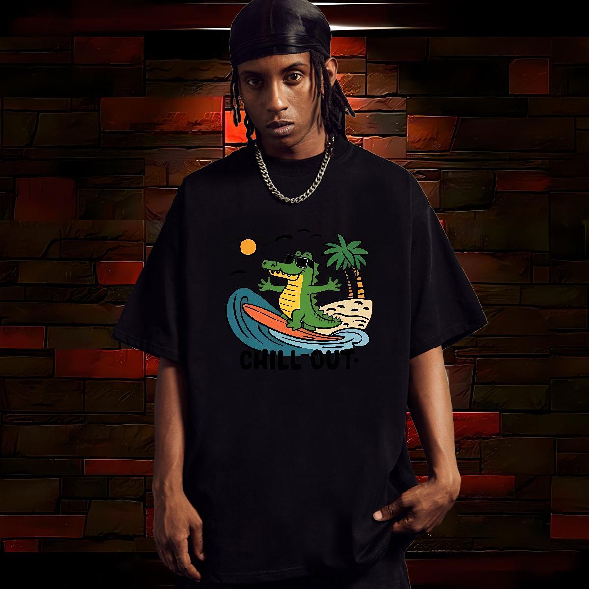 Mens T Shirts 230g 100% Cotton dinosaur Outdoor Breathable Short Sleeve DIY Printed Mens Tshirts Customized Wholesale Wear