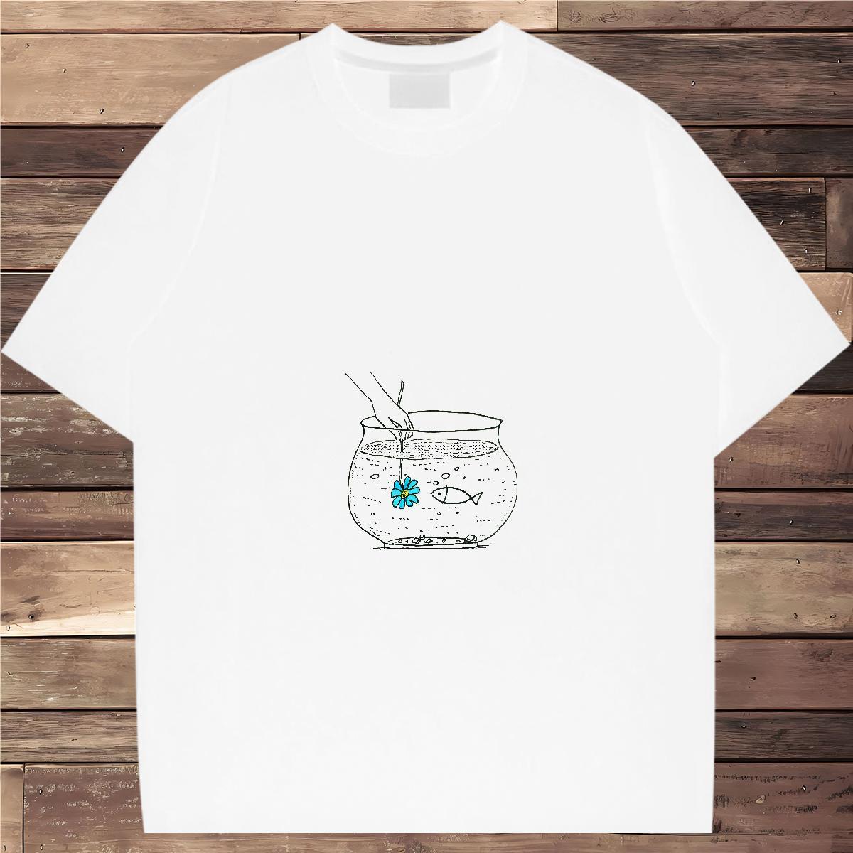 Custom T Shirt For Man 230g Pure Cotton fish Street Casual Tops Breathable Soft Brand Tshirts Anime Print