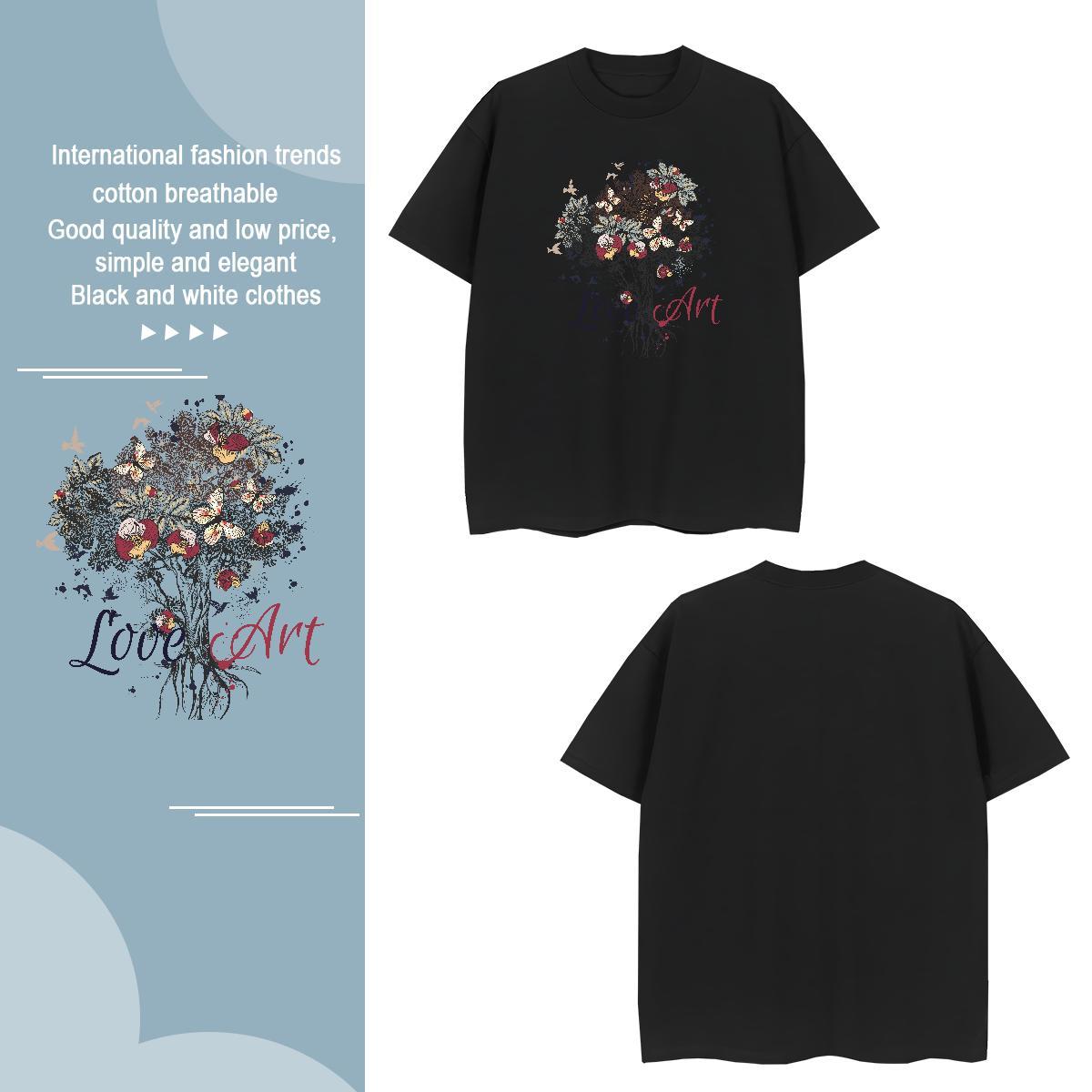 T-Shirts for Men 230g Cotton tree Beach Breathable Crew Neck Custom Big Size Mens Tshirts 2024 Summer Cool Tops