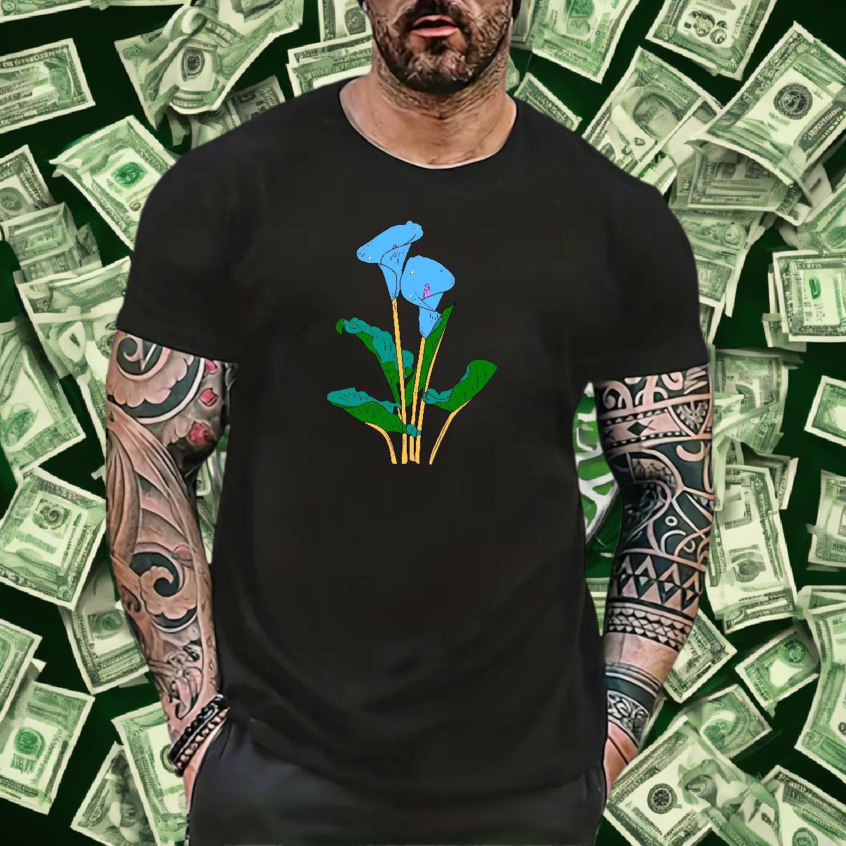 2024 Man T Shirts 230g 100% Cotton flower Casual Beach Wear Pure Cotton Cool Design Men Clothes T-Shirt Oversized 4XL