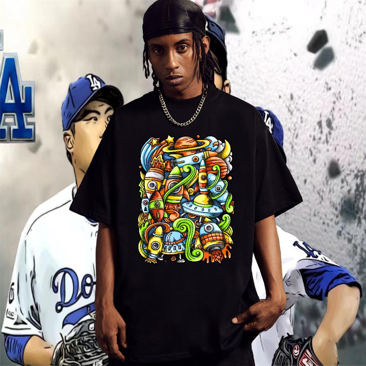 T-Shirts for Men 100% Cotton 230g spaceman Casual Daily Wear Breathable Short Sleeve Skull Men Tops Tees Stylist Designer Clothes