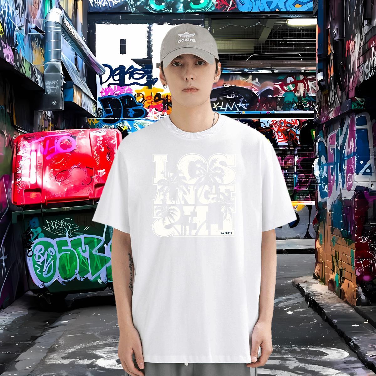 Men T Shirts 100% Cotton 230g painting Sport Crew Neck Anime Men Tops Tees Wholesale Loose Tops Shirt