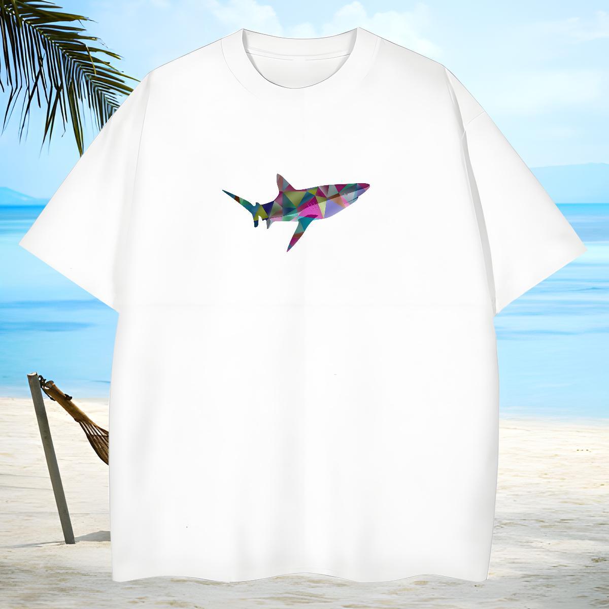 Cool Men Tops Tees 230g 100% Cotton fish T-Shirts Hip Hop Street Short Sleeve Soft Floral Print Fashion New Wear