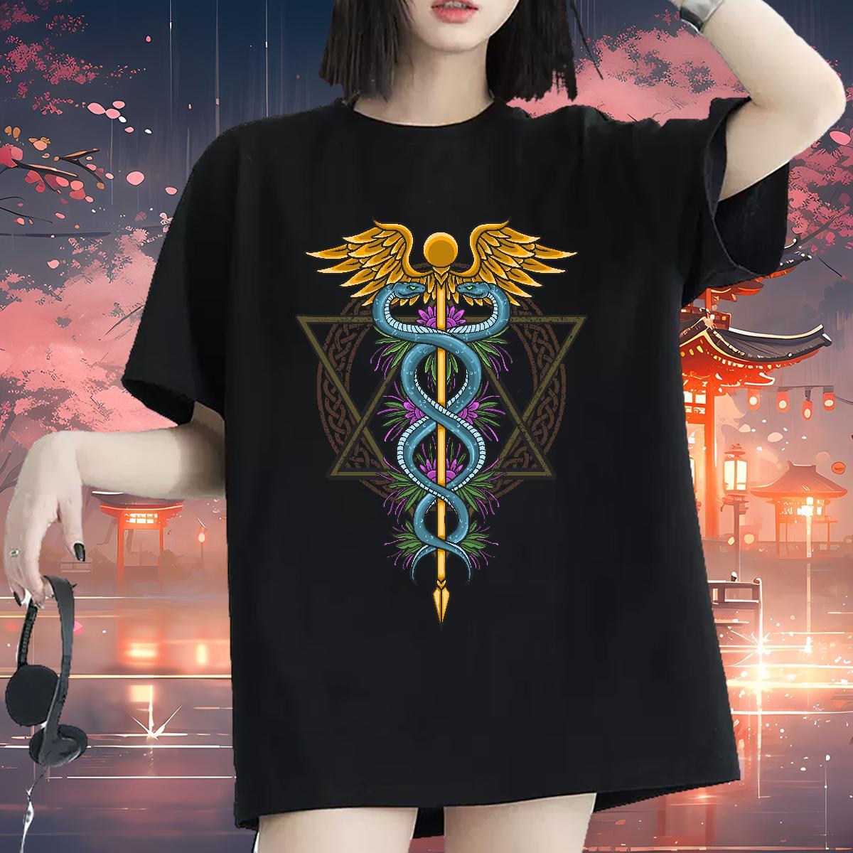 5A T-Shirts for Women Breathable Short Sleeve Lady T shirt Custom Cartoon snake Street Casual 100% Cotton 230g Factory Direct Wear