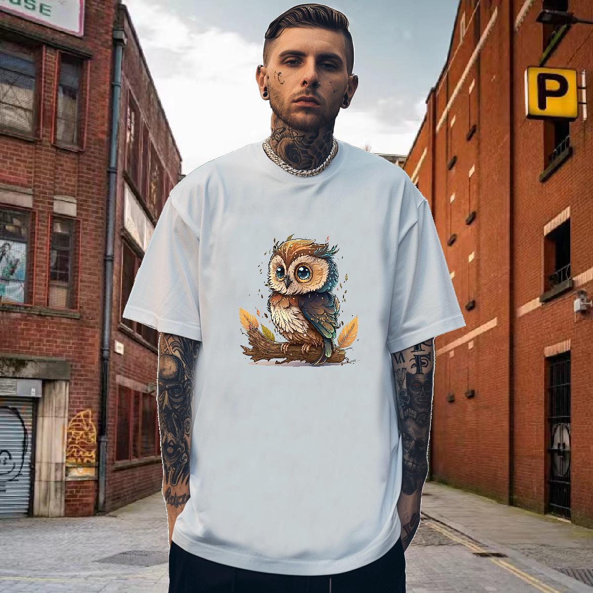Free Shipping Tshirts 100% Cotton 230g Owl T shirt Street Wear Round Neck Short Sleeve Graphic Classic Tops