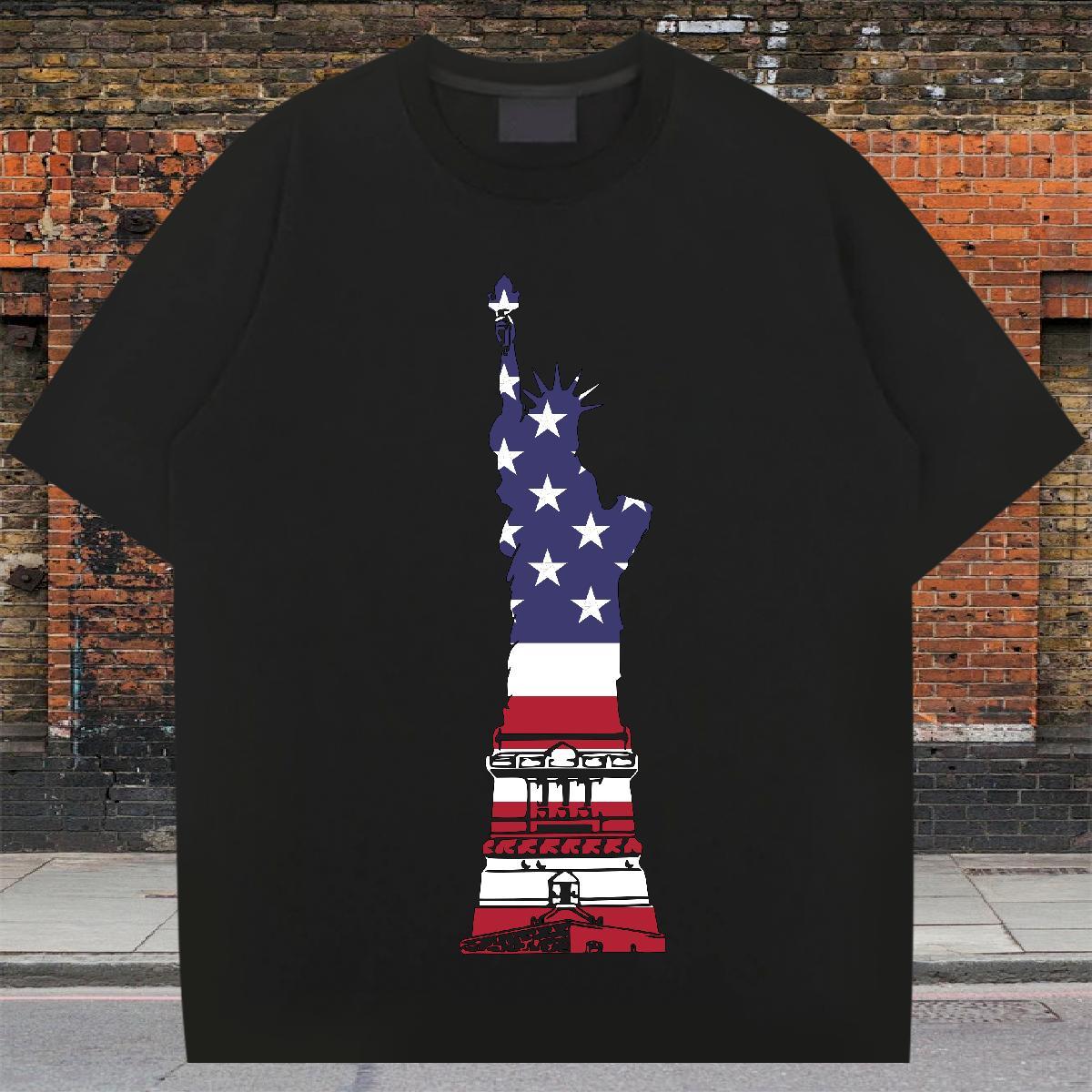 DIY T Shirts Men 100% Cotton 230g the Statue of Liberty Street Casual Clothes Breathable Short Sleeve Free Shipping Tshirt for Man Woman Custom Cartoo