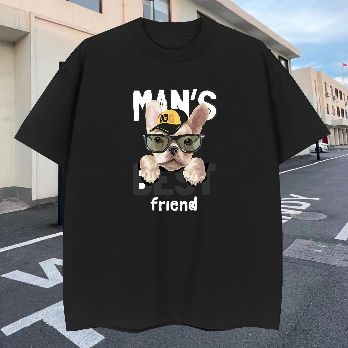 Stylist T-Shirts for Men 230g Cotton dog High Street Hip Hop Tees Breathable Short Sleeve Popular Men Tees Anime
