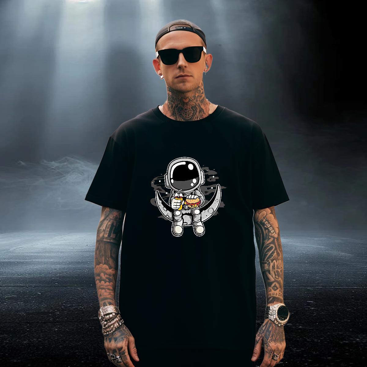 Cool Design Men Tshirts 230g Pure Cotton Sport spaceman DIY Printed Breathable Crew Neck Casual New T Shirts Men Tops Tees