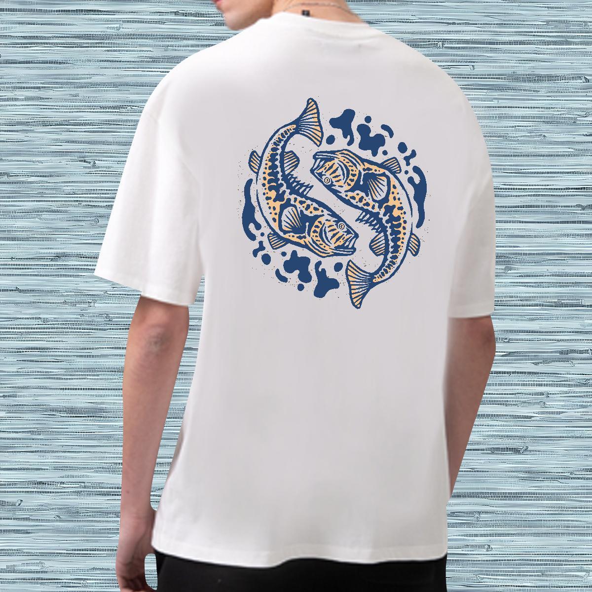 2024 New T shirt 230g Cotton fish Sports Casual Tops Tees Short Sleeve O-Neck Designer Men Tshirts Custom Print Oversized